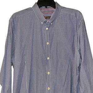 Ben Sherman Men’s Flip‎ Cuff Button Down Shirt XXL Blue Gingham Check Cotton